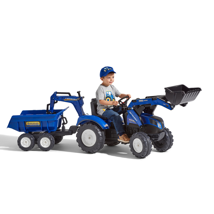 Traktorgrävare New Holland m/släp Blå Falk